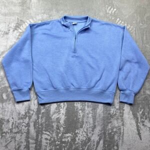 J.o & Co Blue Quarter Zip Sweatshirt Pullover TG/XL‎ Boho Preppy Grunge